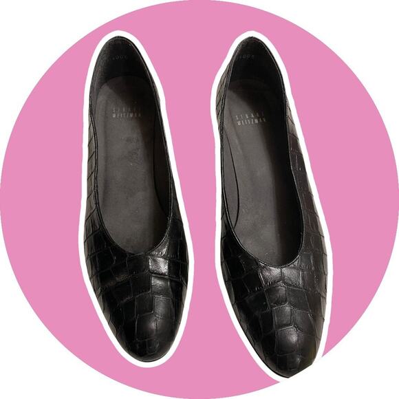 STUART WEITZMAN Black Croc 80s Vintage Leather Heel Pumps Women Size 9.5 AA - Picture 9 of 13